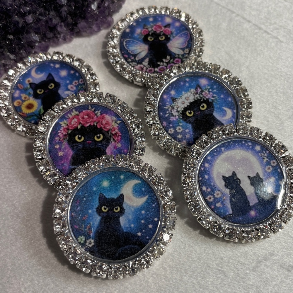 Feline Familiar Collection Black Cat Moon & Sparkle Magnet Artisan Designed - Picture 5 of 6